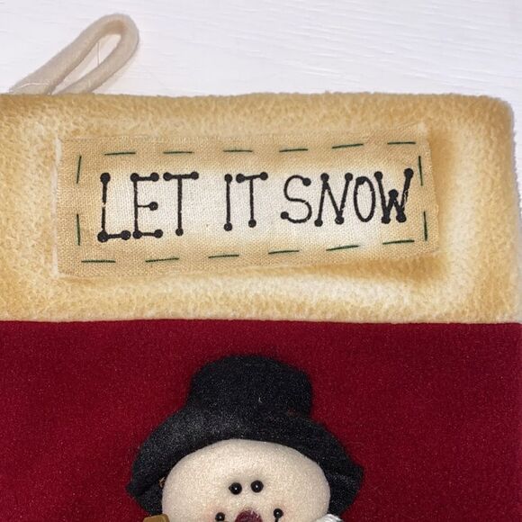 Let It Snow Holiday Snowman Christmas Stocking In Off White And Red - Picture 7 of 12